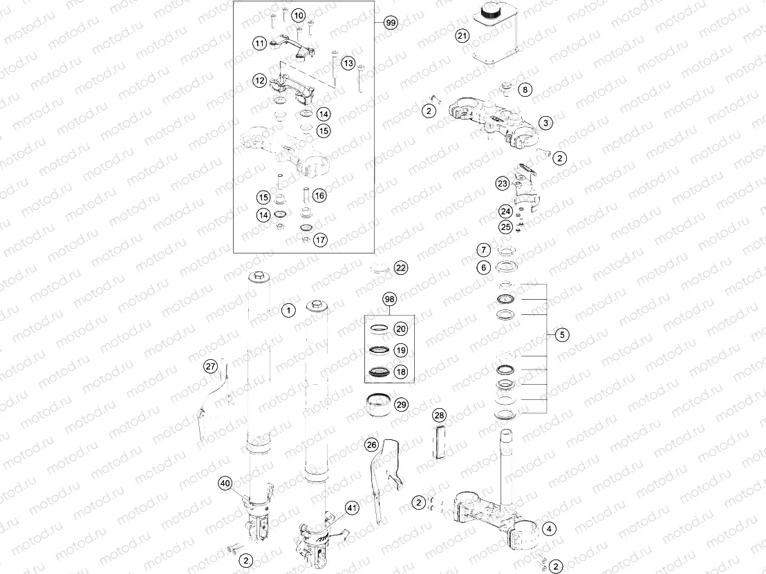 FRONT FORK, TRIPLE CLAMP