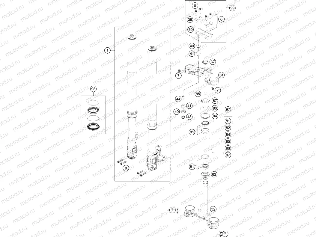 FRONT FORK, TRIPLE CLAMP