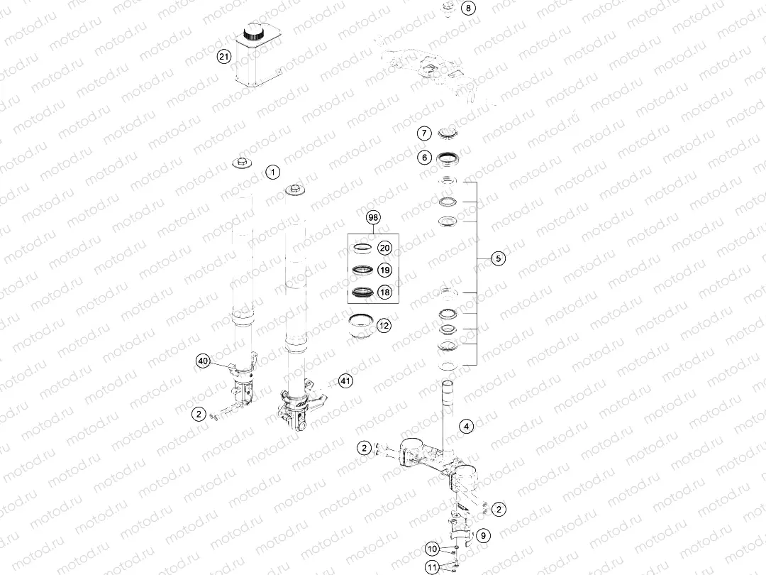 FRONT FORK, TRIPLE CLAMP