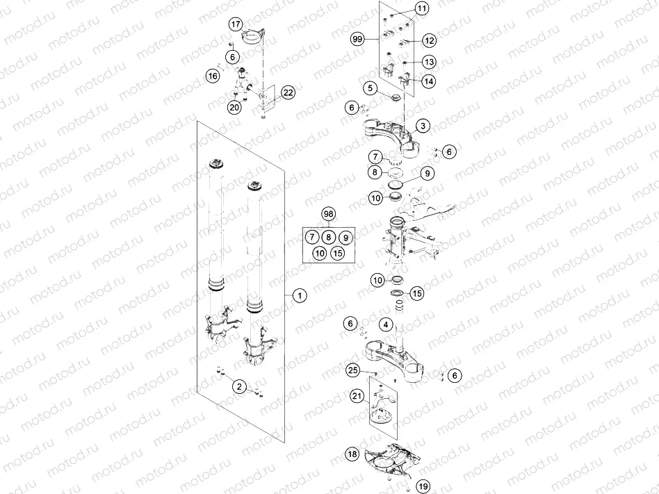 FRONT FORK, TRIPLE CLAMP