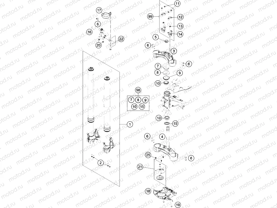 FRONT FORK, TRIPLE CLAMP