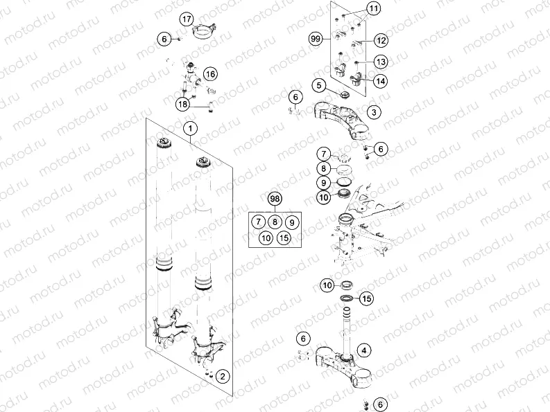 FRONT FORK, TRIPLE CLAMP