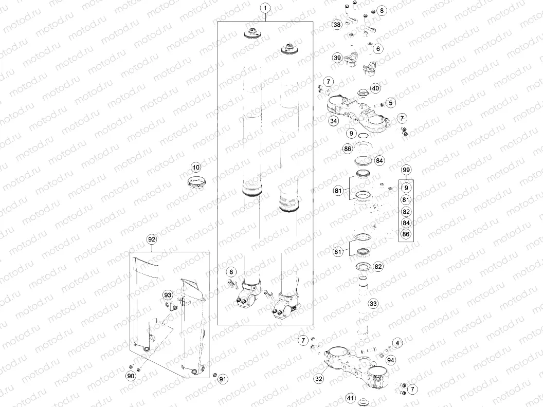 FRONT FORK, TRIPLE CLAMP