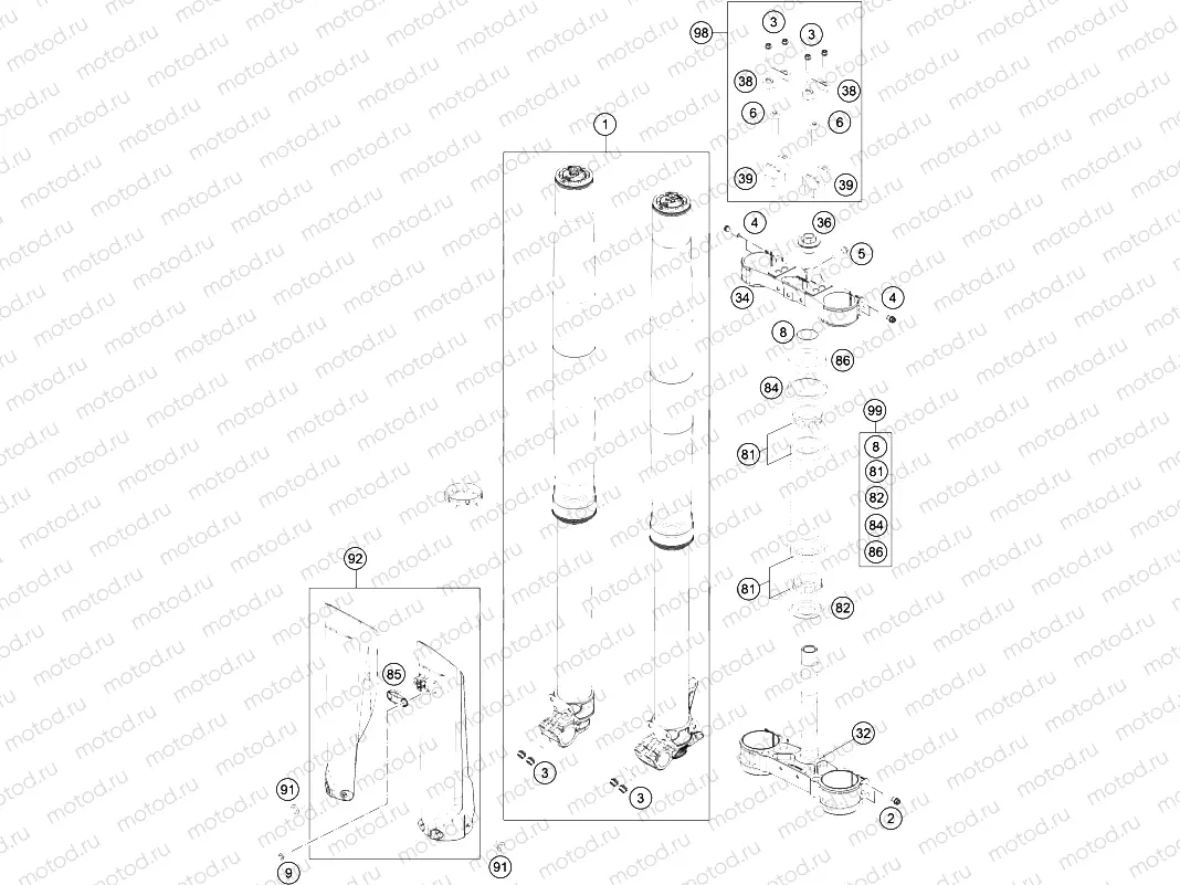FRONT FORK, TRIPLE CLAMP