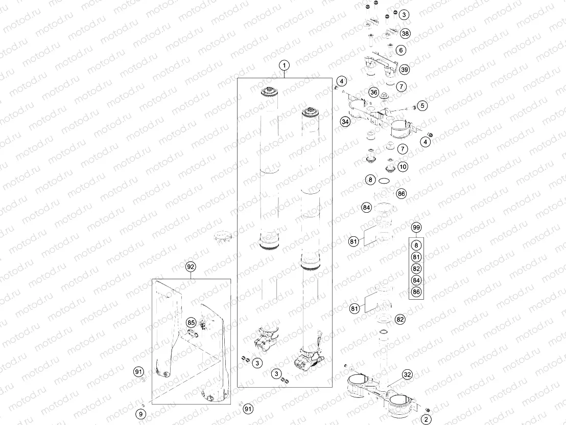 FRONT FORK, TRIPLE CLAMP