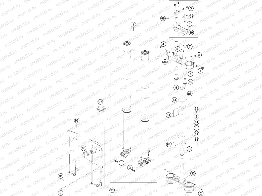 FRONT FORK, TRIPLE CLAMP