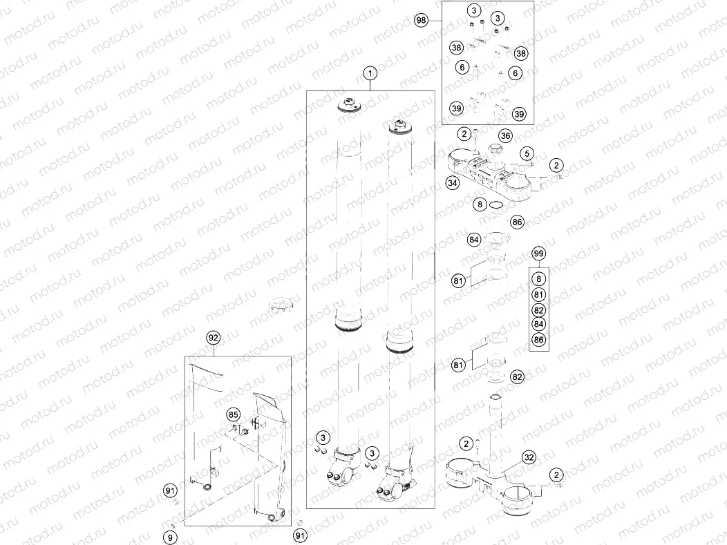 FRONT FORK, TRIPLE CLAMP