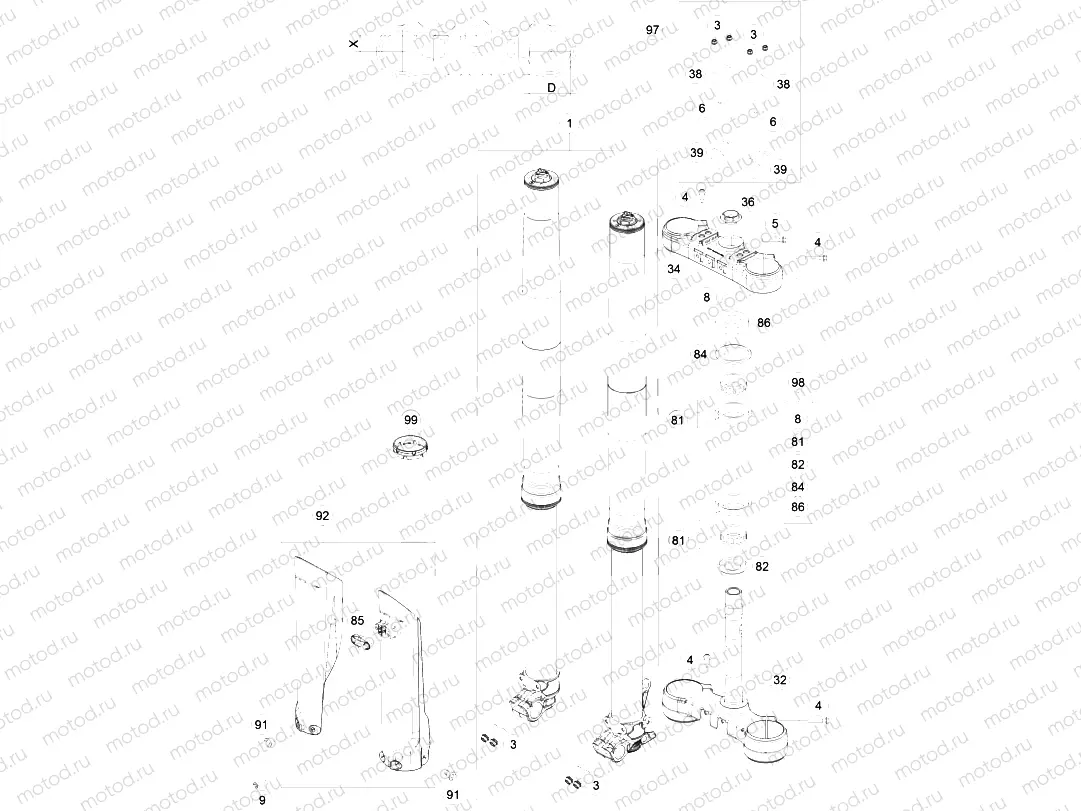 FRONT FORK, TRIPLE CLAMP