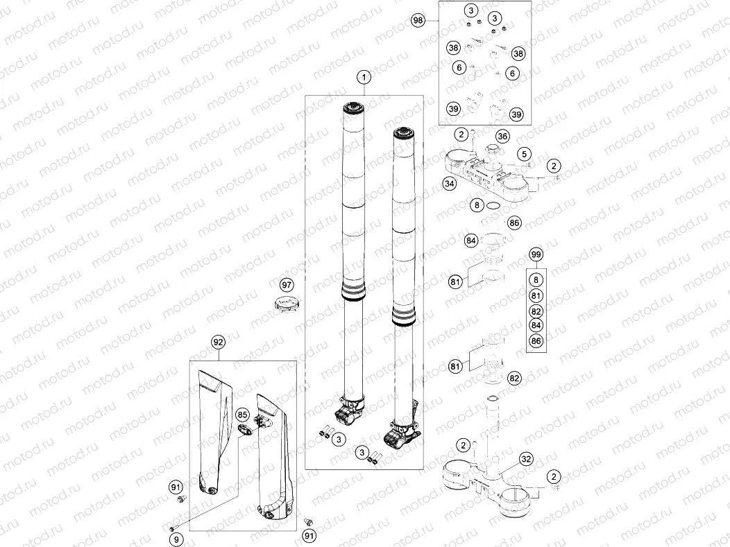 FRONT FORK, TRIPLE CLAMP