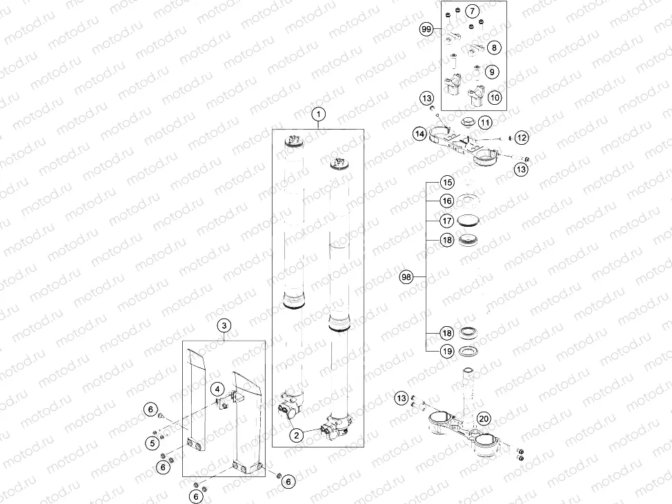FRONT FORK, TRIPLE CLAMP