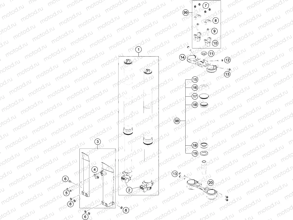 FRONT FORK, TRIPLE CLAMP