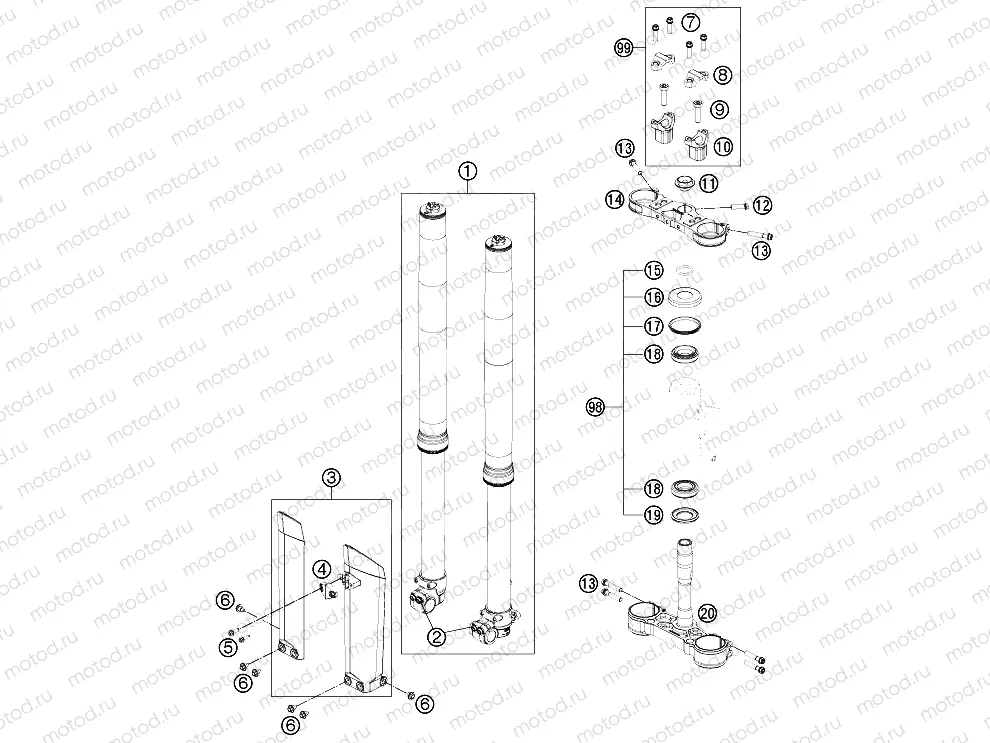 FRONT FORK, TRIPLE CLAMP