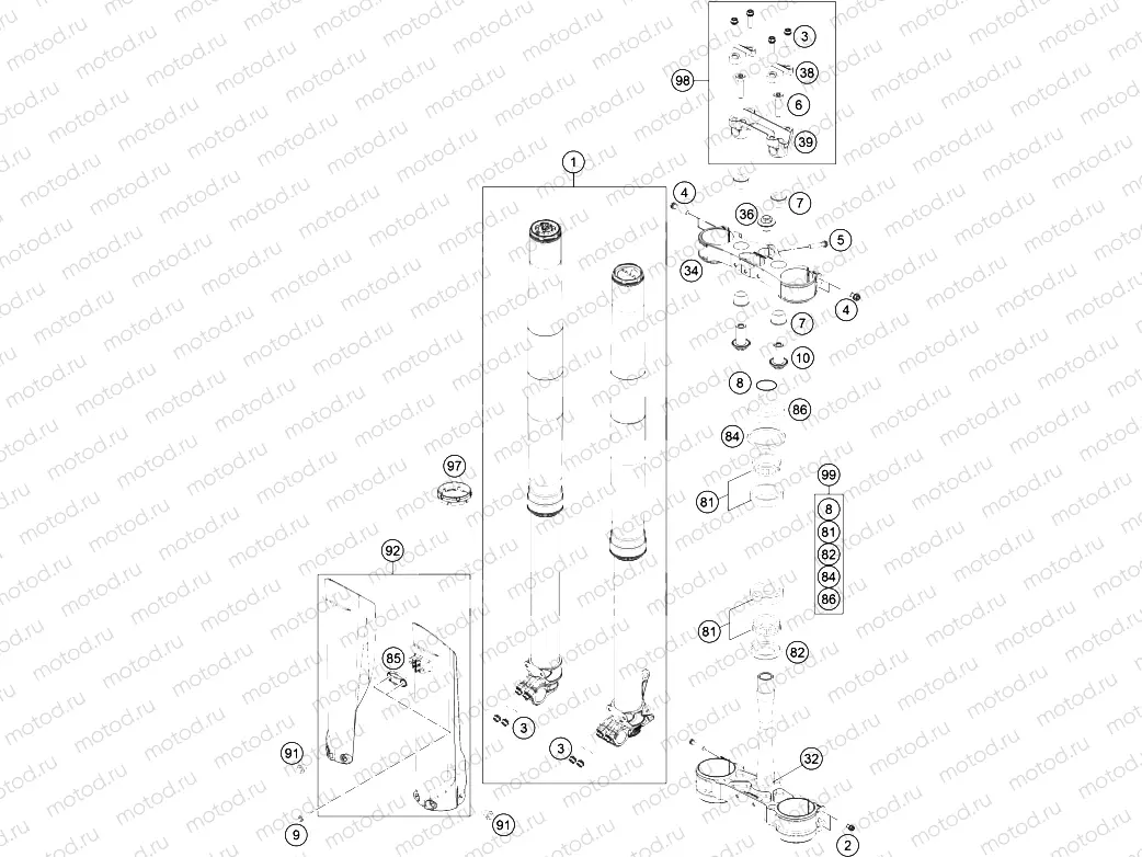 FRONT FORK, TRIPLE CLAMP