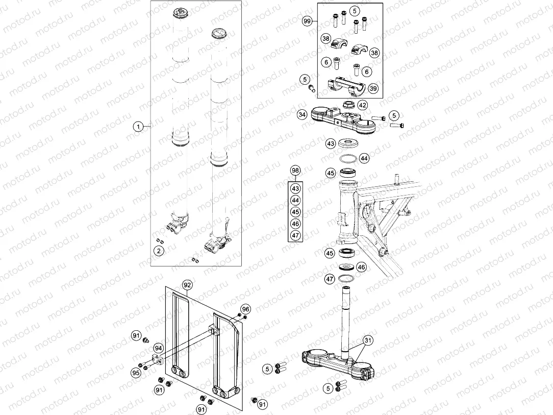 FRONT FORK, TRIPLE CLAMP