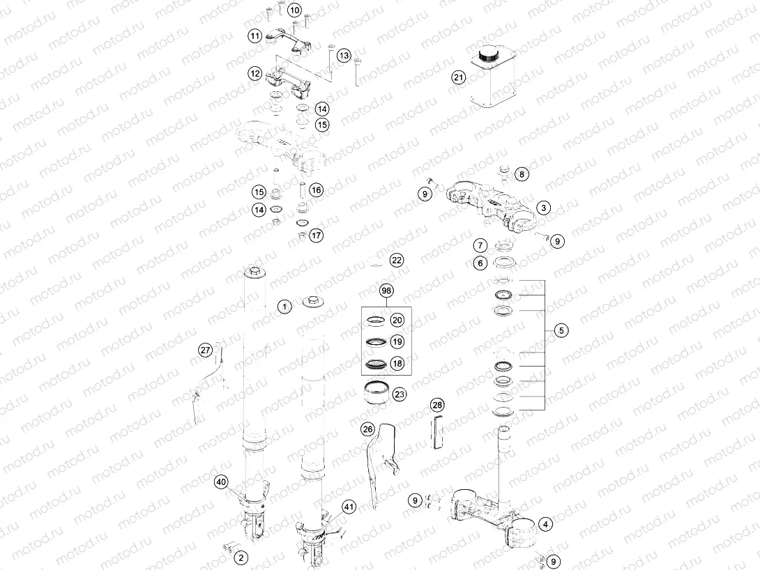 FRONT FORK, TRIPLE CLAMP
