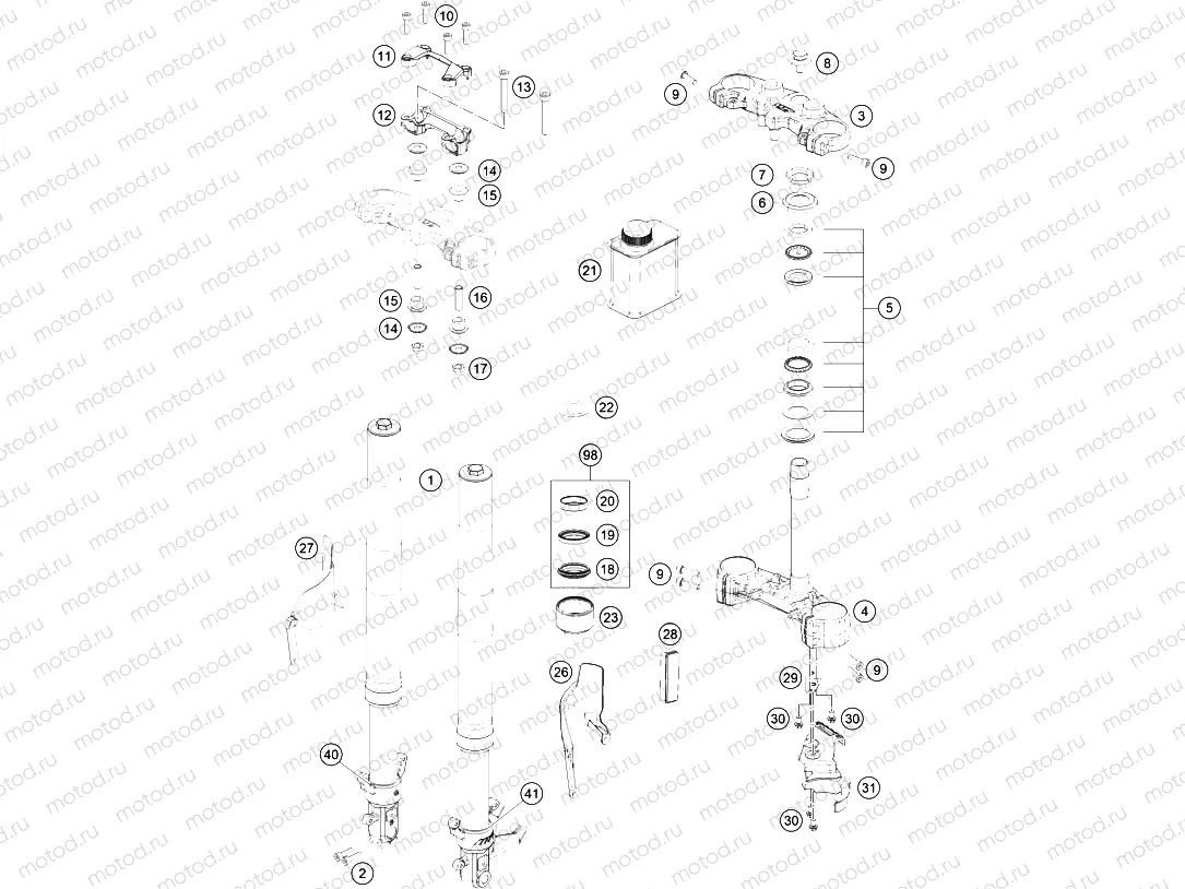 FRONT FORK, TRIPLE CLAMP