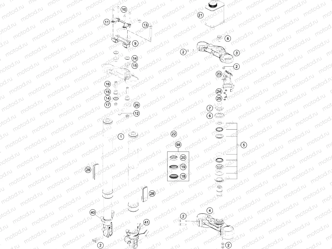 FRONT FORK, TRIPLE CLAMP
