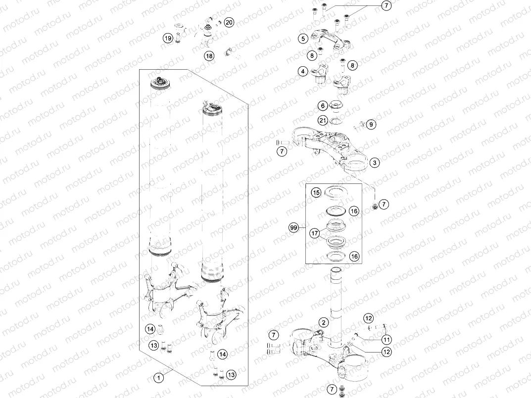 FRONT FORK, TRIPLE CLAMP