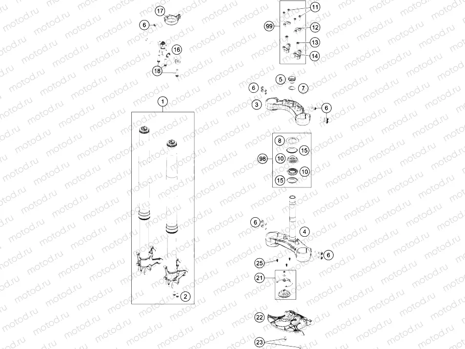 FRONT FORK, TRIPLE CLAMP