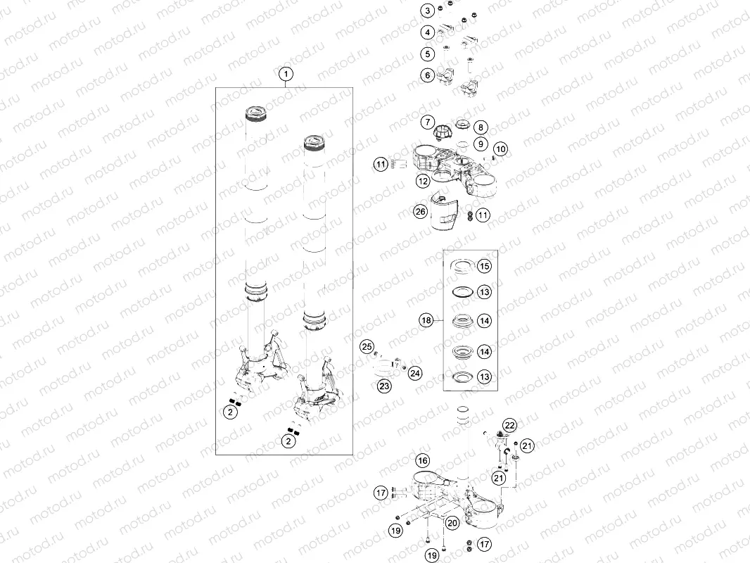FRONT FORK, TRIPLE CLAMP