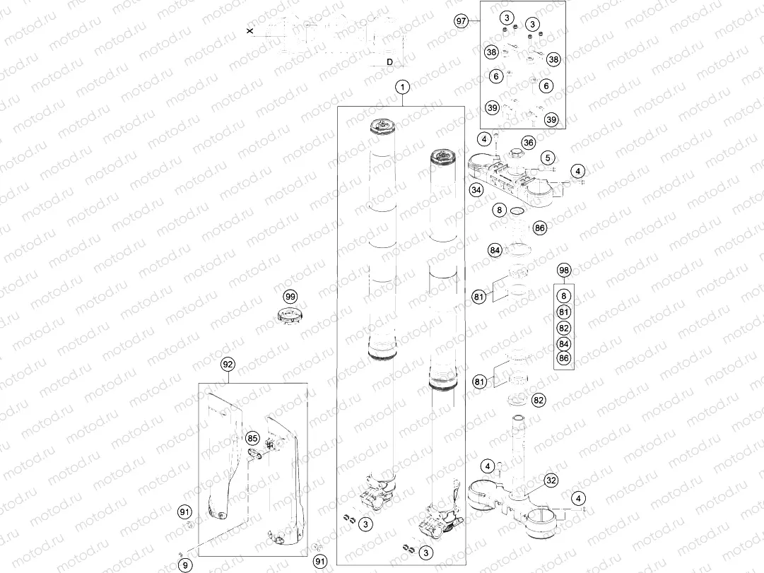 FRONT FORK, TRIPLE CLAMP
