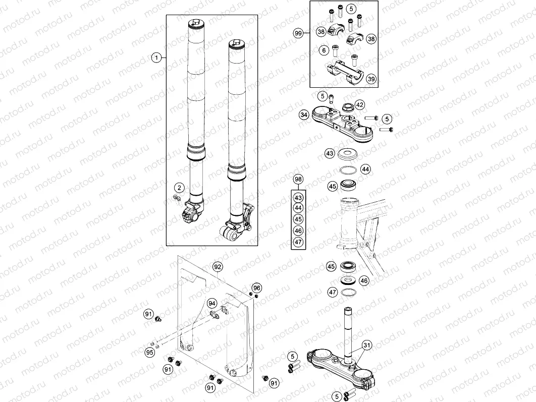 FRONT FORK, TRIPLE CLAMP