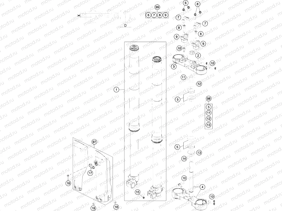FRONT FORK, TRIPLE CLAMP