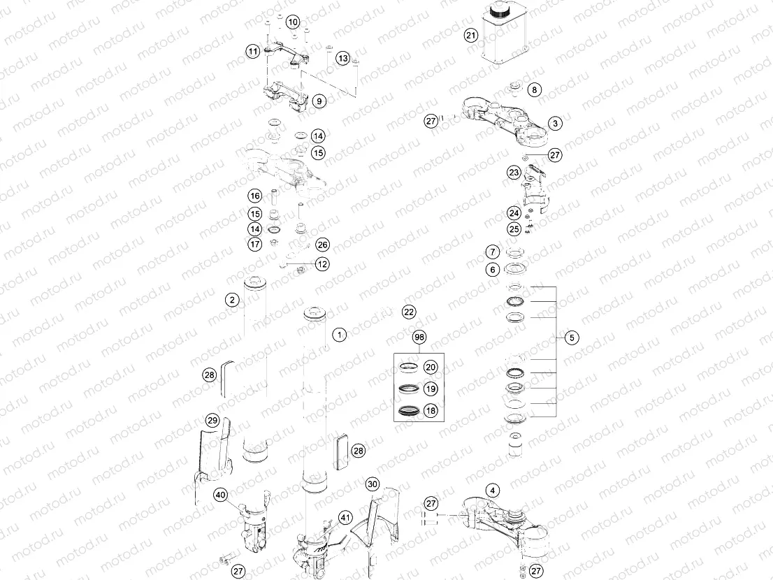 FRONT FORK, TRIPLE CLAMP