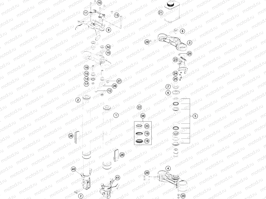 FRONT FORK, TRIPLE CLAMP