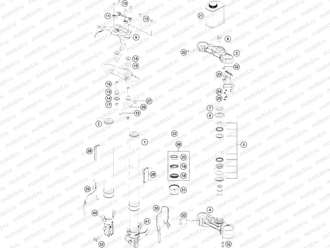 FRONT FORK, TRIPLE CLAMP