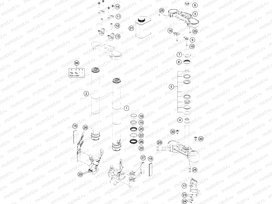 FRONT FORK, TRIPLE CLAMP