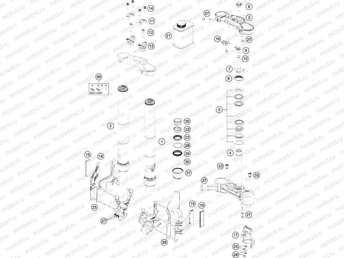 FRONT FORK, TRIPLE CLAMP
