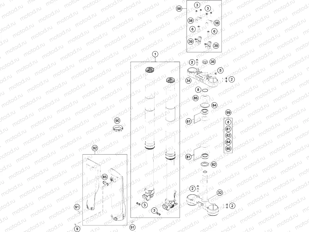 FRONT FORK, TRIPLE CLAMP