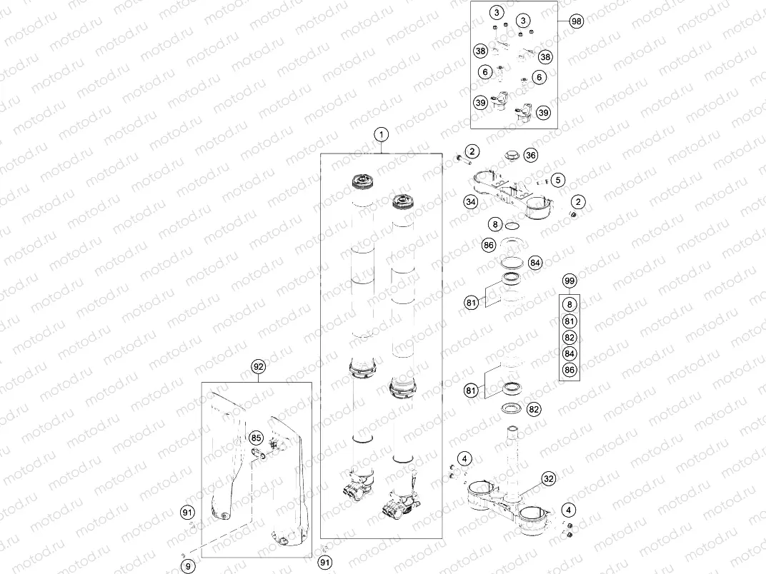 FRONT FORK, TRIPLE CLAMP
