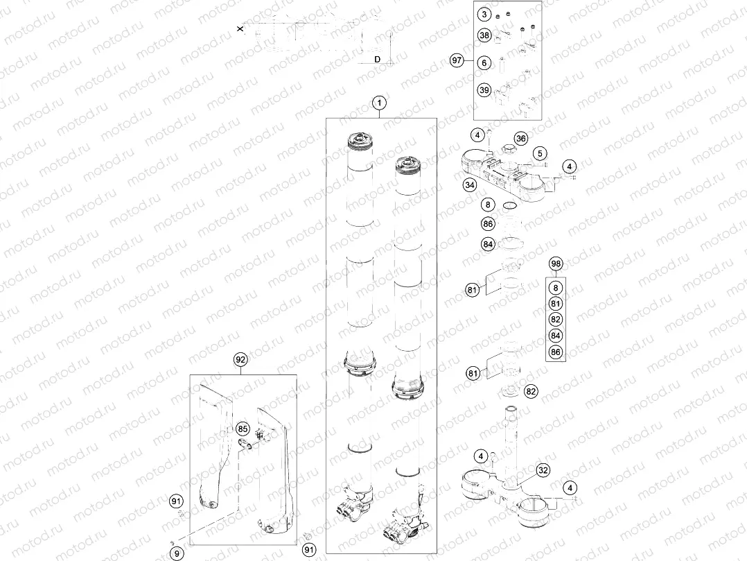 FRONT FORK, TRIPLE CLAMP
