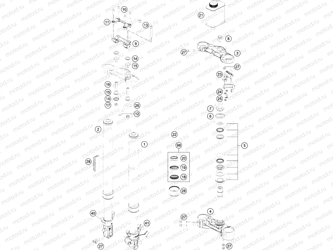FRONT FORK, TRIPLE CLAMP