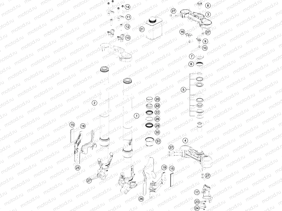 FRONT FORK, TRIPLE CLAMP