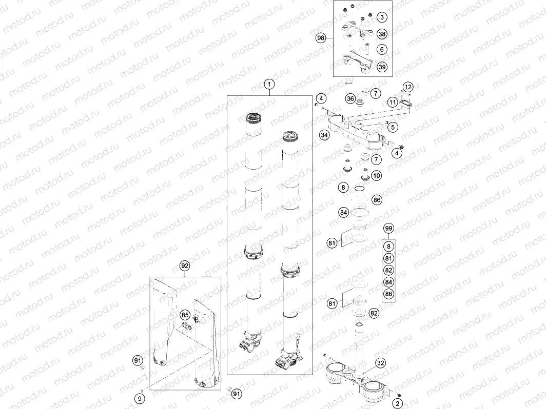 FRONT FORK, TRIPLE CLAMP