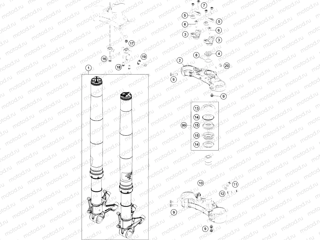 FRONT FORK, TRIPLE CLAMP