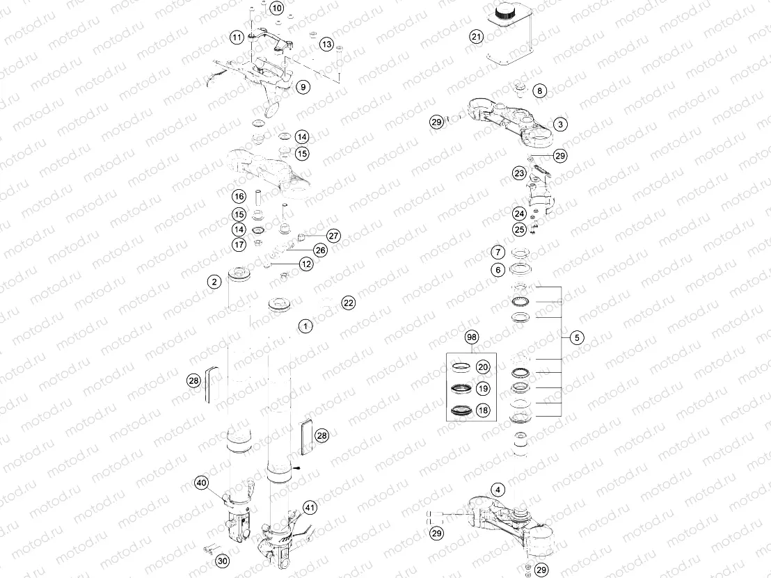 FRONT FORK, TRIPLE CLAMP