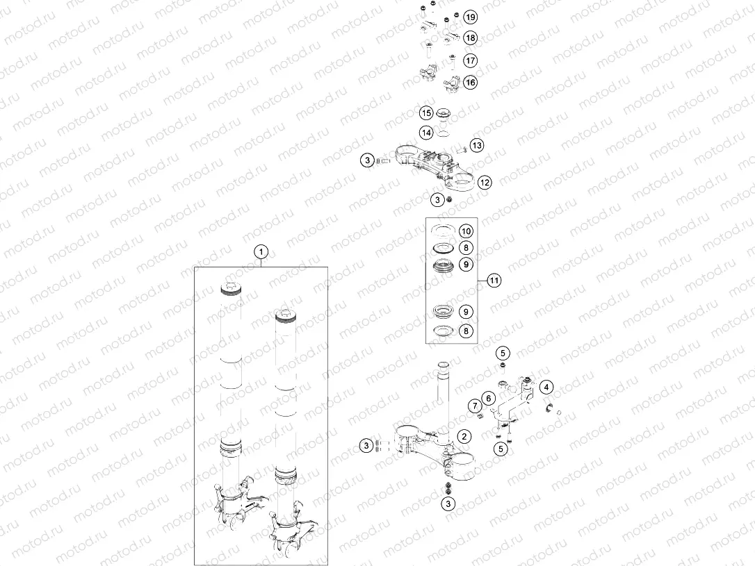 FRONT FORK, TRIPLE CLAMP