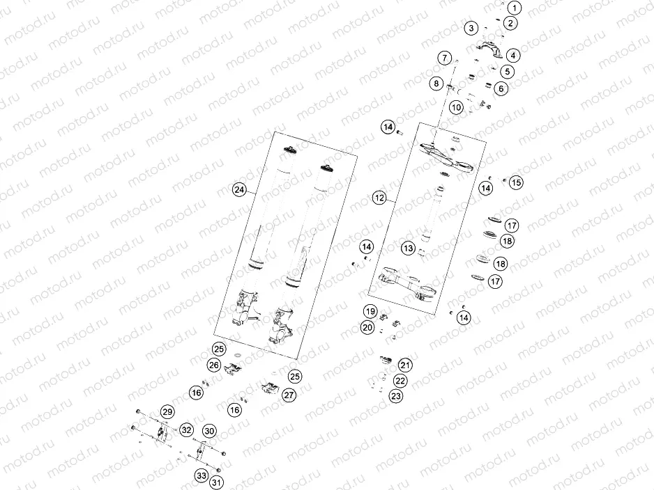 FRONT FORK, TRIPLE CLAMP