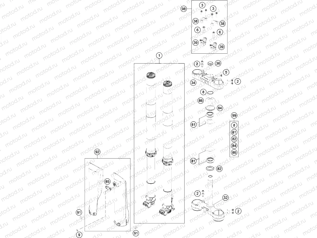 FRONT FORK, TRIPLE CLAMP
