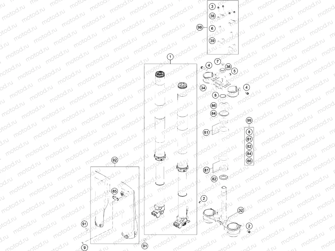FRONT FORK, TRIPLE CLAMP