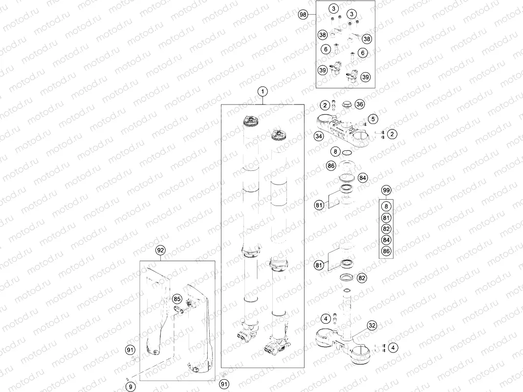 FRONT FORK, TRIPLE CLAMP