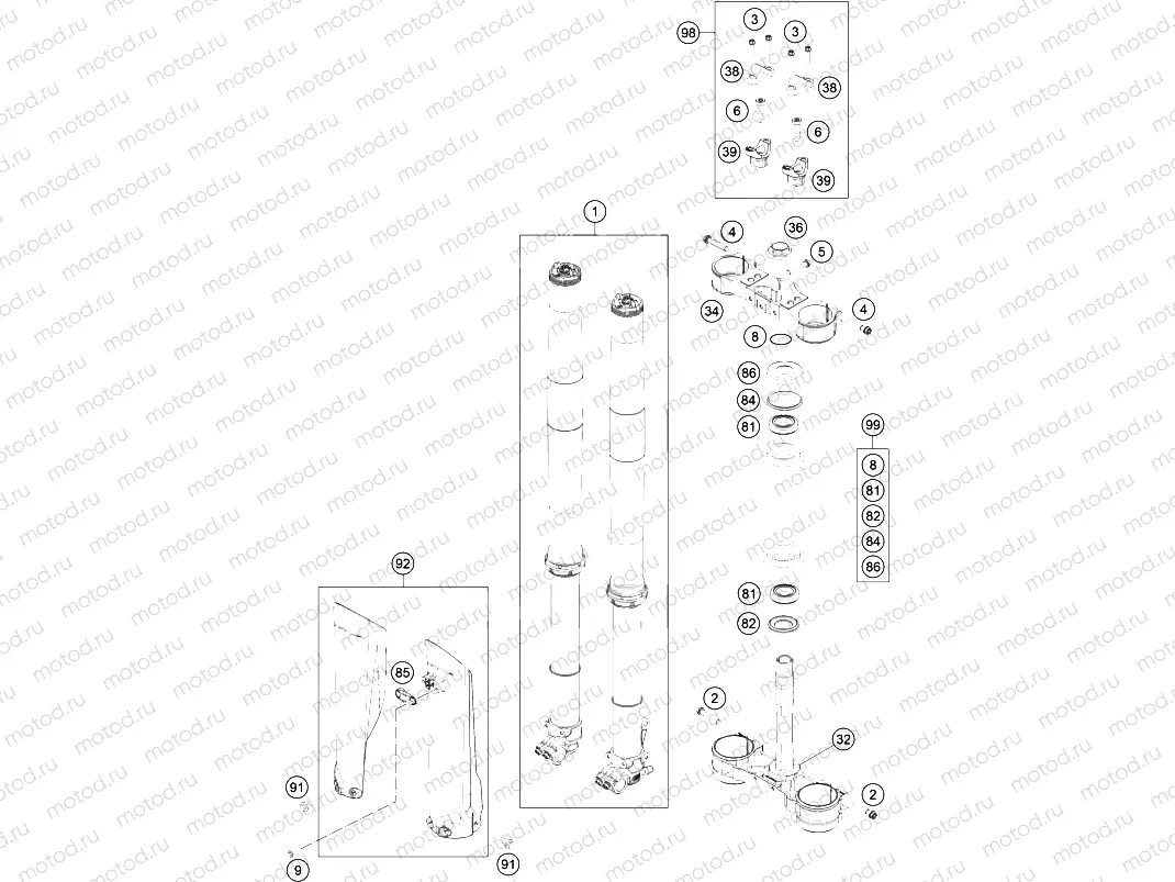 FRONT FORK, TRIPLE CLAMP