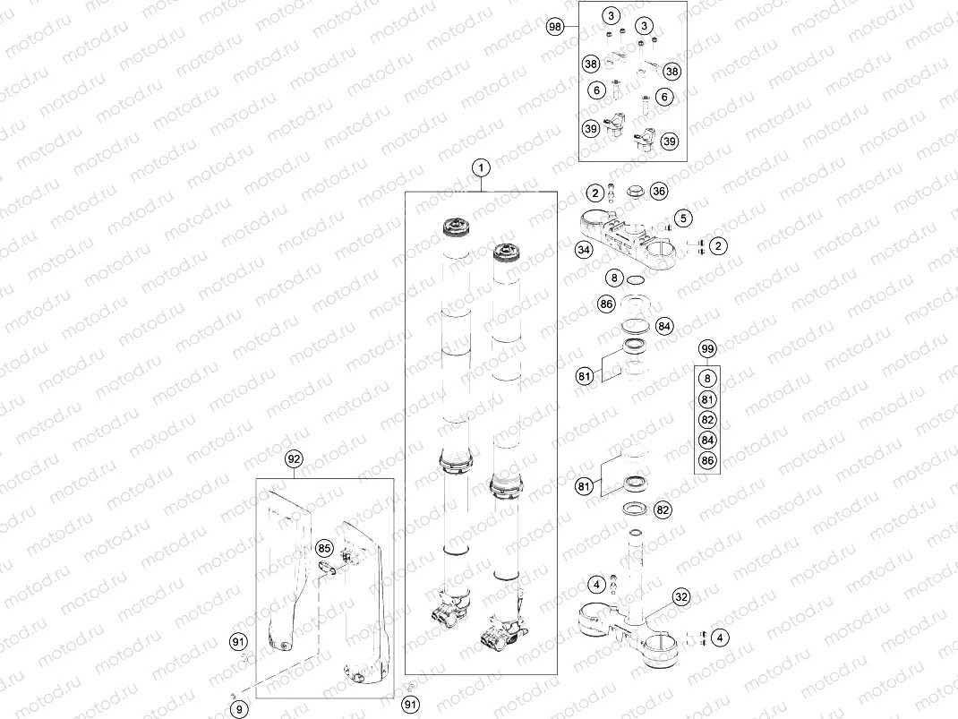 FRONT FORK, TRIPLE CLAMP