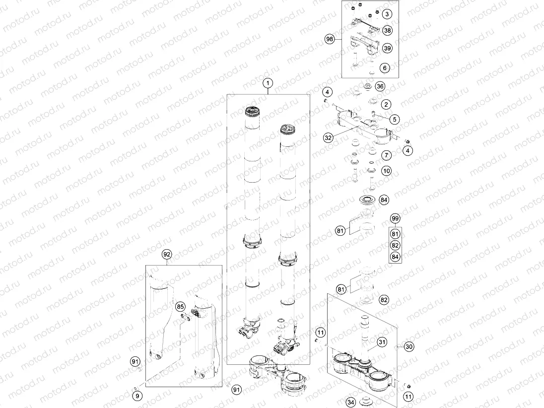 FRONT FORK, TRIPLE CLAMP