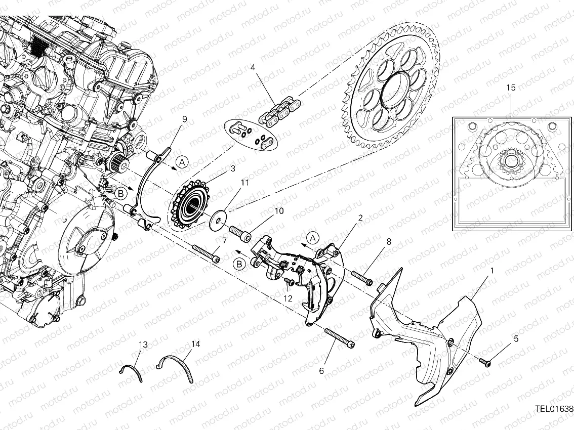 Front sprocket and chain
