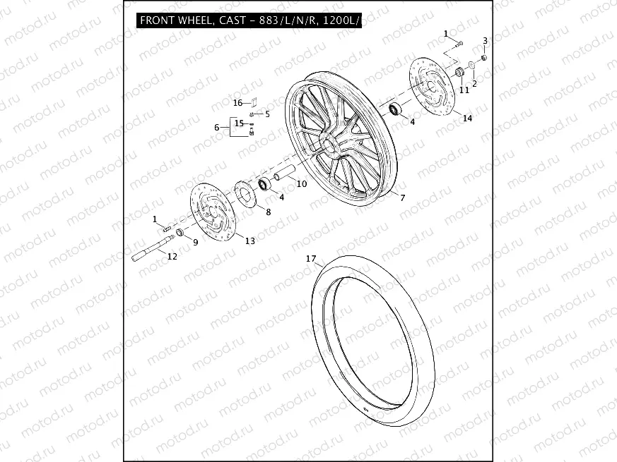 FRONT WHEEL, CAST - 883/L/N/R, 1200L/R
